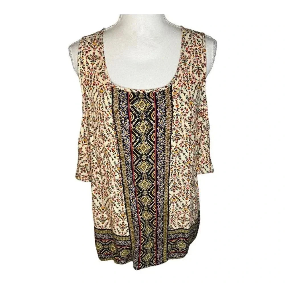 St. John’s Bay women’s medium‎ brown/red boho cold shoulder blouse